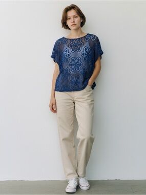 Cato Deep Blue Floral Lace Blouse
